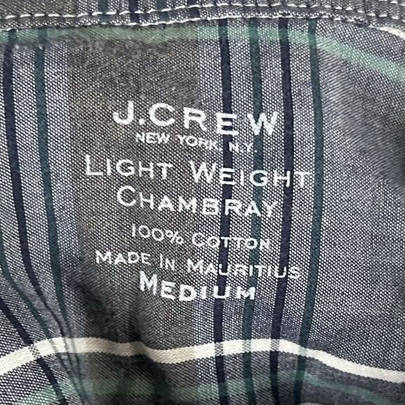J Crew Medium Light Weight Chambray Shirt Gray Beige Plaid Cotton Button Down - Picture 3 of 5